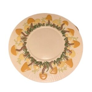 Vtg 70s Mushroom Ceramic Plate 11" Hand Painted Signed